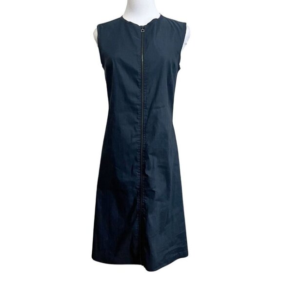 SARAH PACINI SHIMMER NAVY LINEN BLEND FULL ZIP BACK ZIPPER PANEL SHEATH DRESS - Picture 1 of 10